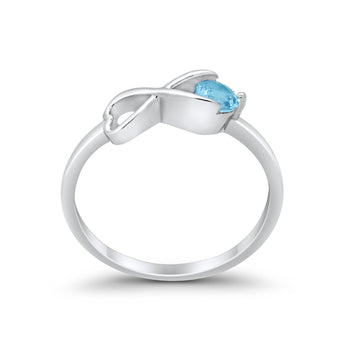 Petite Dainty Infinity Promise Wedding Ring Simulated Aquamarine CZ 925 Sterling Silver